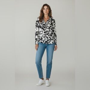 Loft Floral Utility Blouse Black & White Size XS